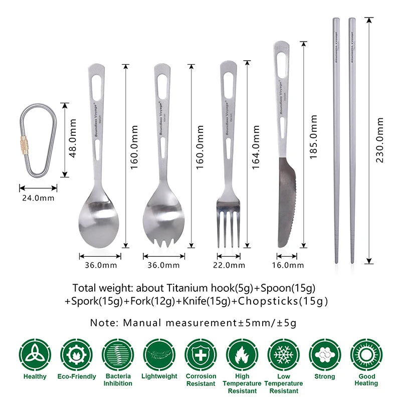 Boundless Voyage Titanium Knife Fork Spoon Chopsticks Cutlery Set